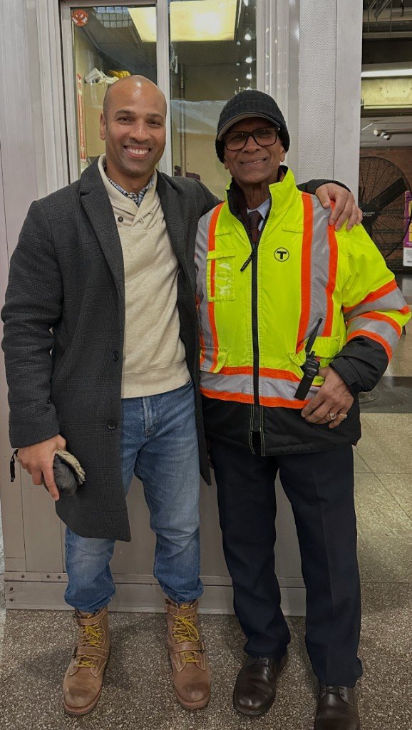 Clinton Graham with an MBTA transit worker